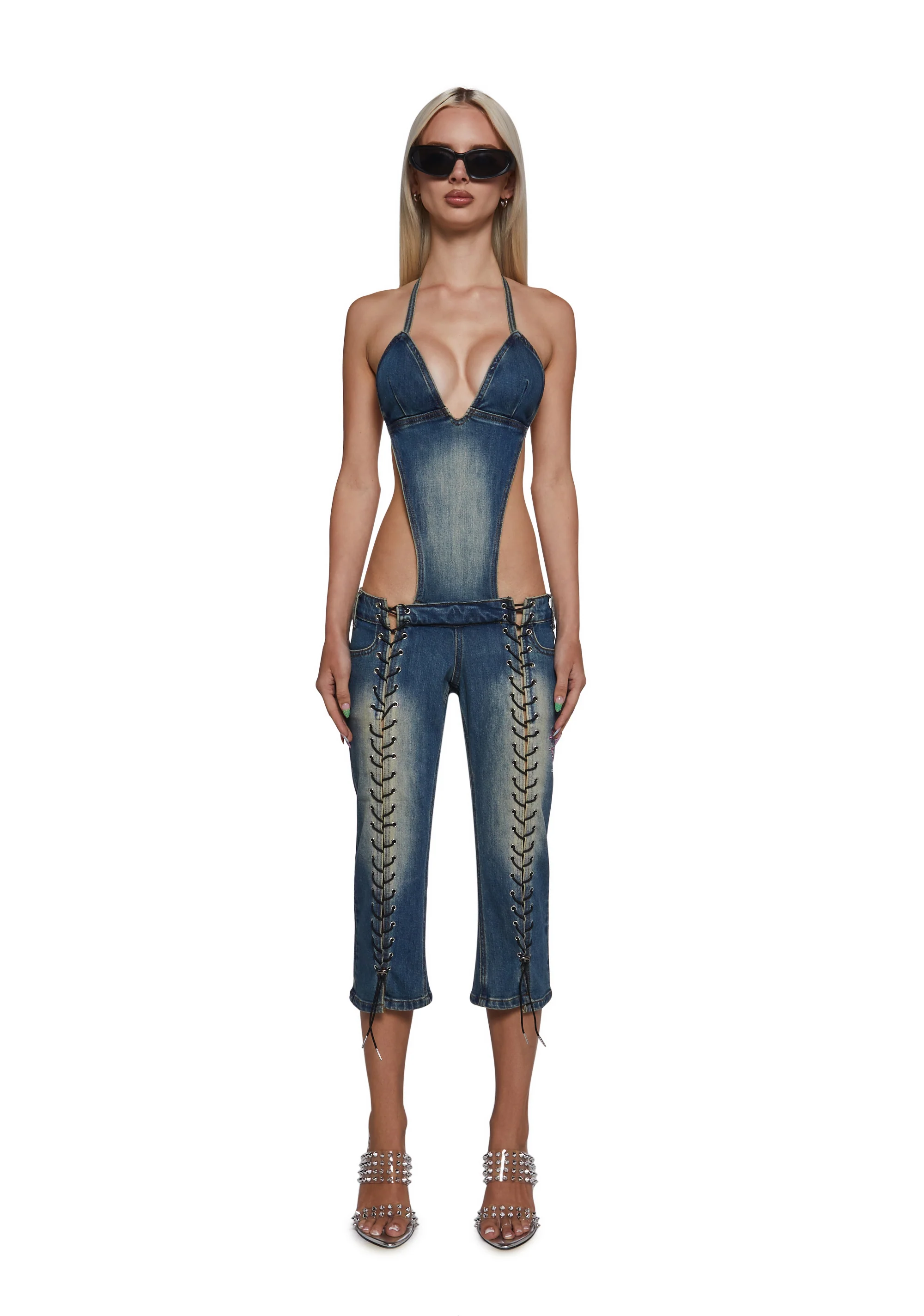 Denim Detachable Capri Jumpsuit - Image 5
