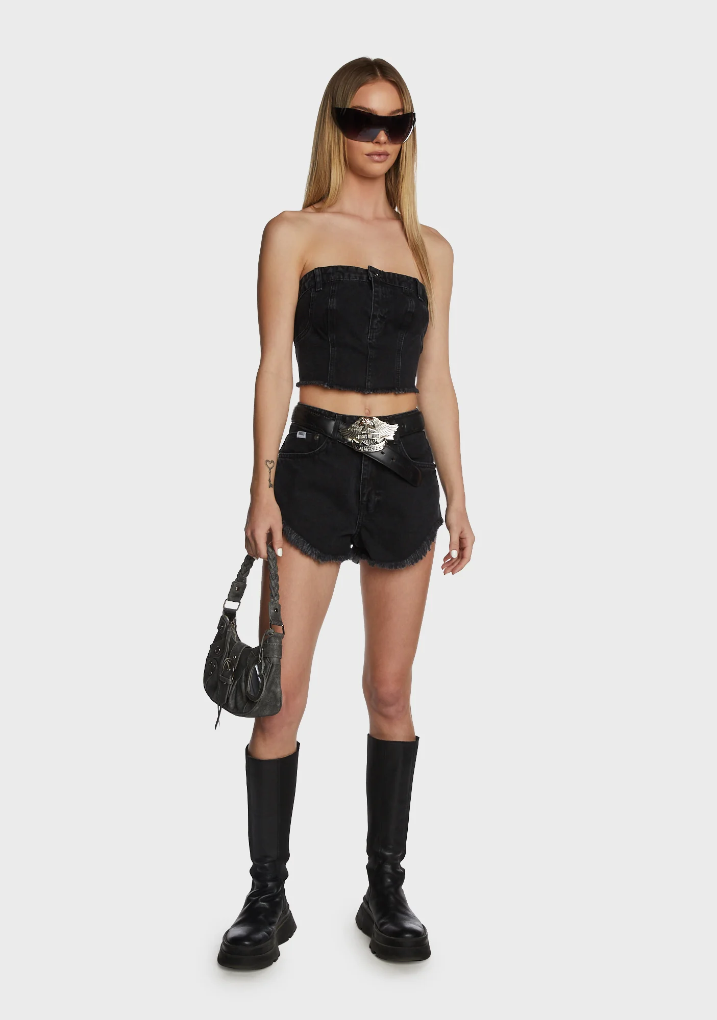 Denim Short Shorts - Charcoal - Image 4
