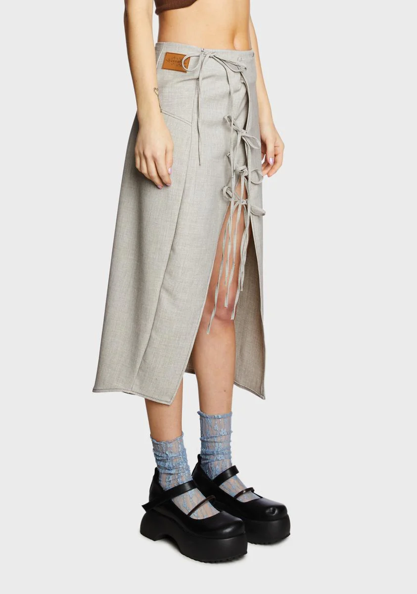 Denim Tie Long Skirt - Image 3