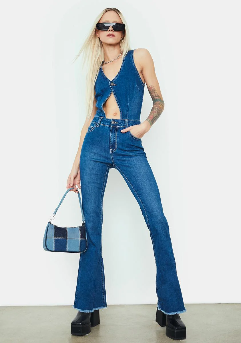 Destination Anywhere Denim Flare Jumpsuit - Image 3