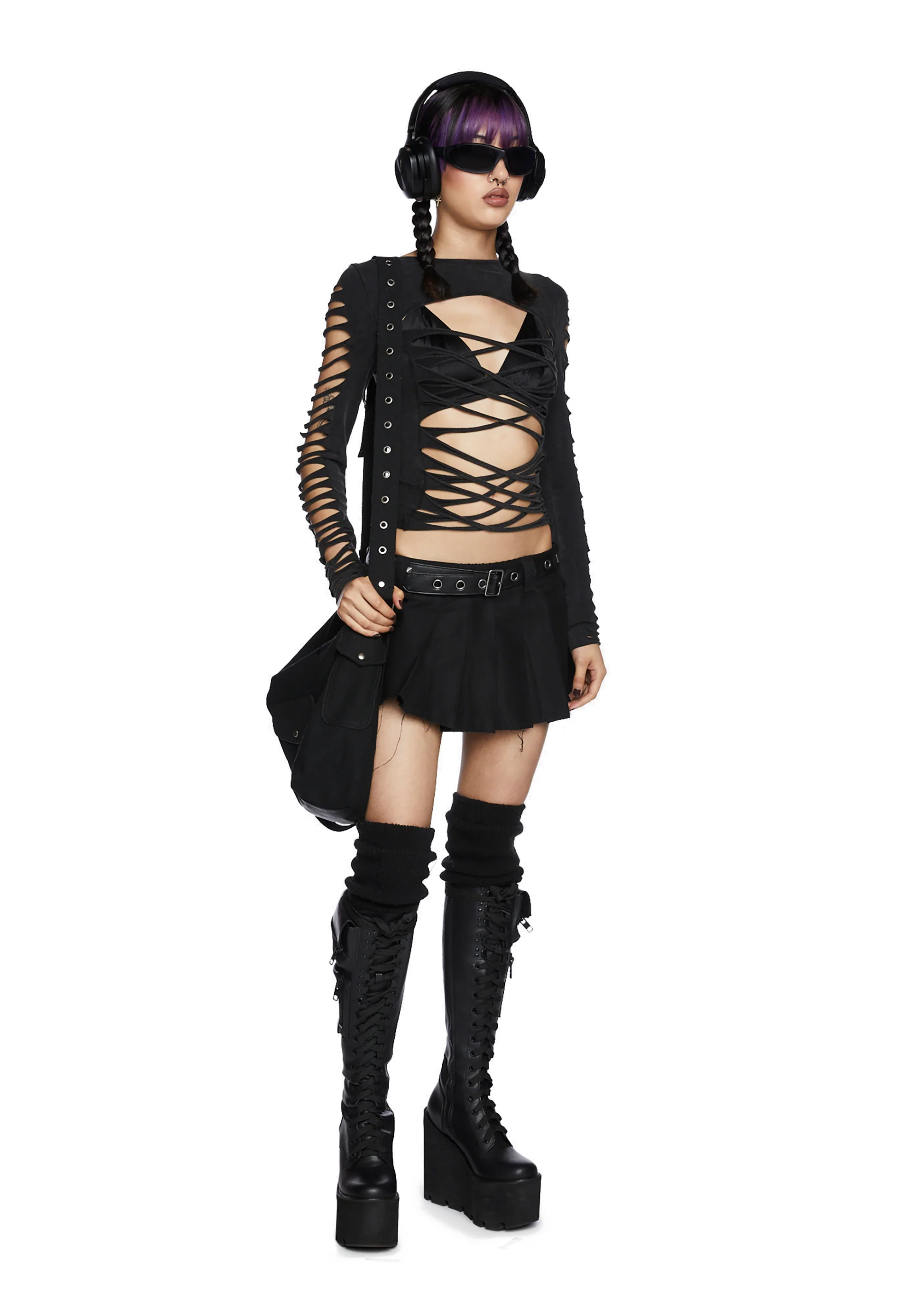 Deviant Curfew Cut-Out Top - Dark Gray - Image 2