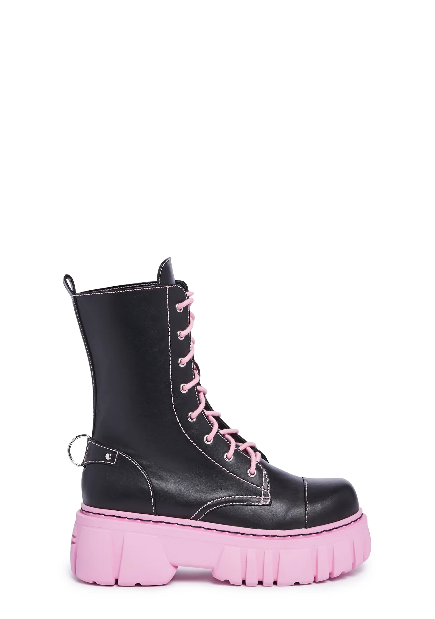 Devil Games Mismatched Combat Boots - Black/Pink - Image 3