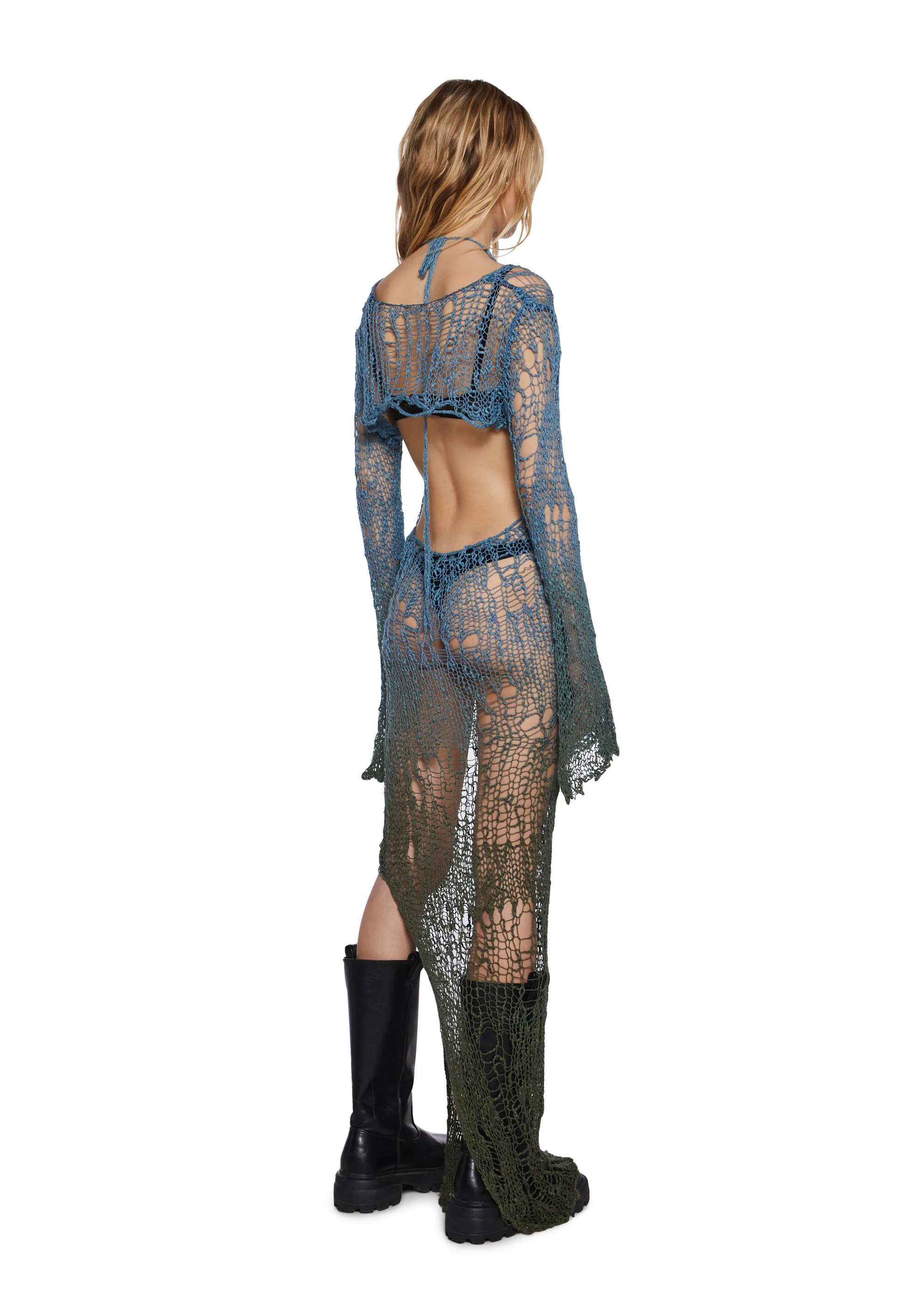 Ethereal Drop Knit Dress And Shrug Set - Blue - Image 4