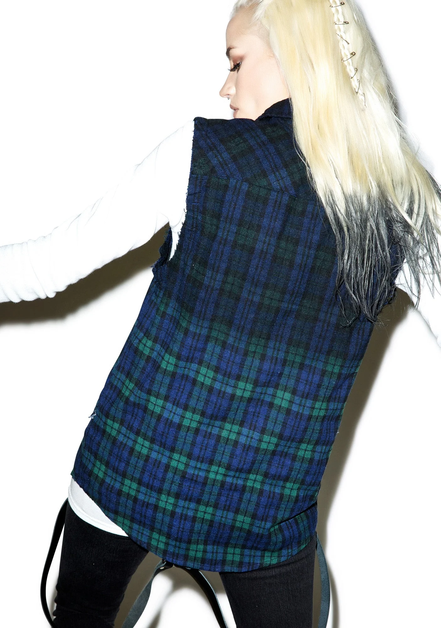 Dip Dye Sleeveless Flannel - Green - Image 6