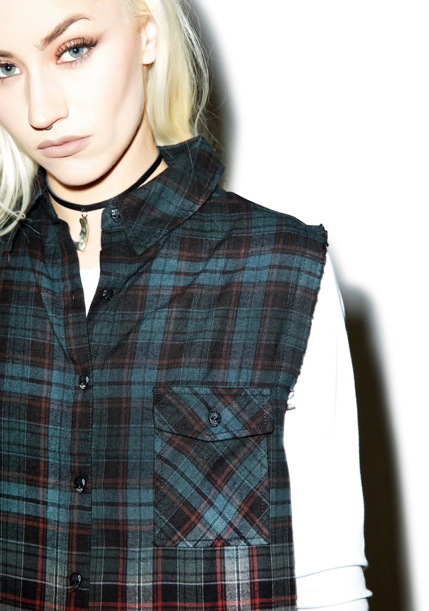 Dip Dye Sleeveless Flannel - Black - Image 2