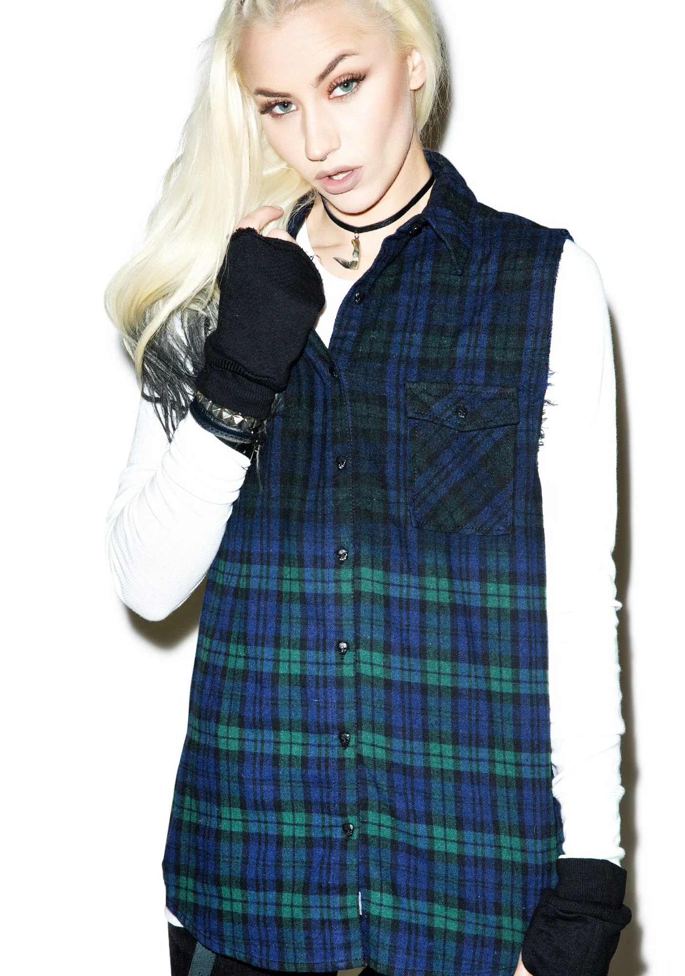 Dip Dye Sleeveless Flannel - Black - Image 9