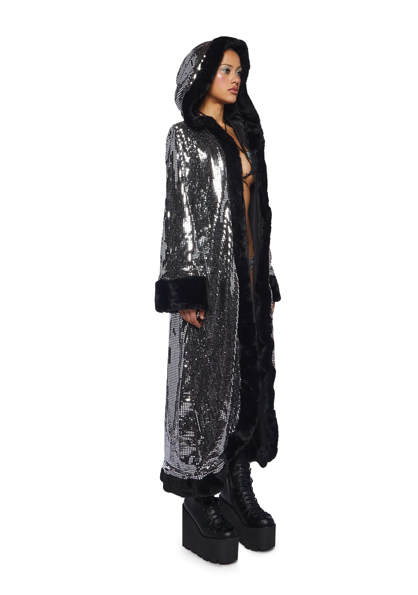 Disco Fusion Hooded Duster - Silver - Image 3
