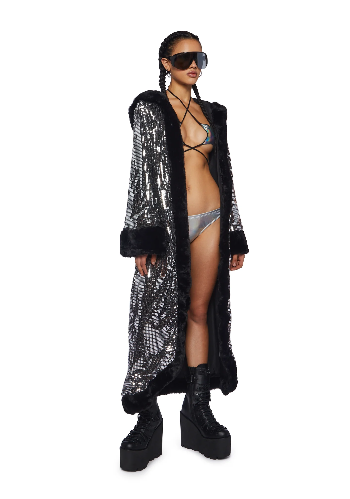 Disco Fusion Hooded Duster - Silver - Image 5