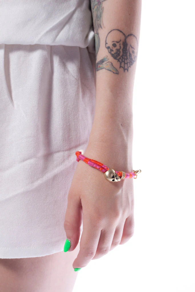Disney Couture Pirates of the Caribbean Braided Skull Bracelet - Pink - Image 4