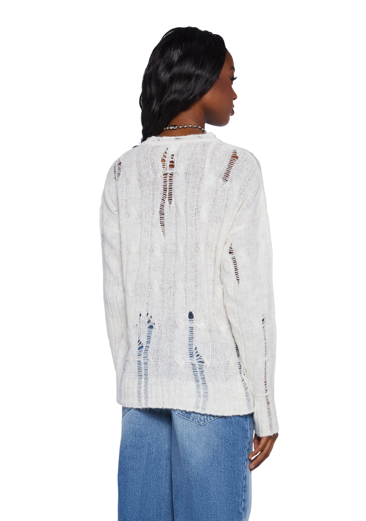 Distressed Cable Knit Sweater - Image 4