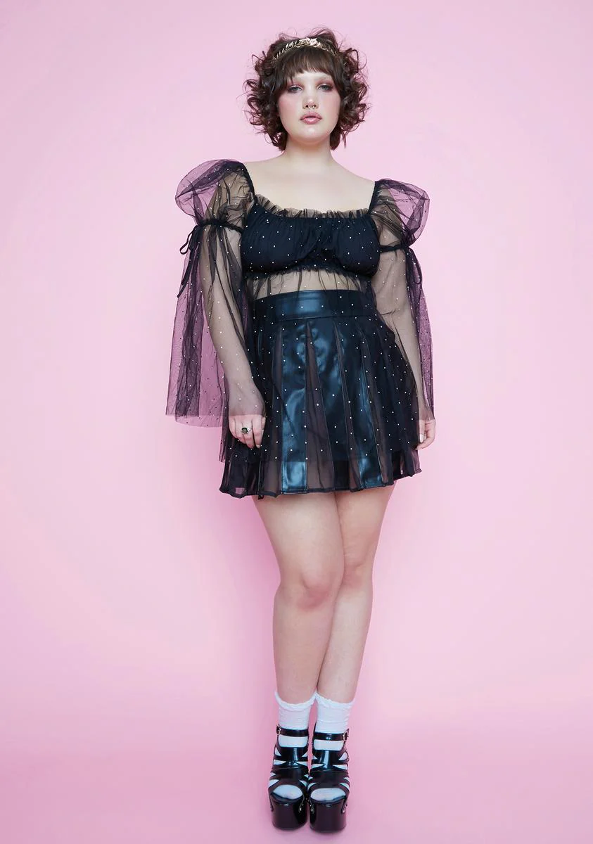Divine Elf Priestess Rhinestone Tulle Crop Top - Image 3