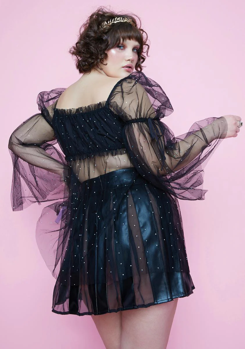 Divine Elf Priestess Rhinestone Tulle Crop Top - Image 4