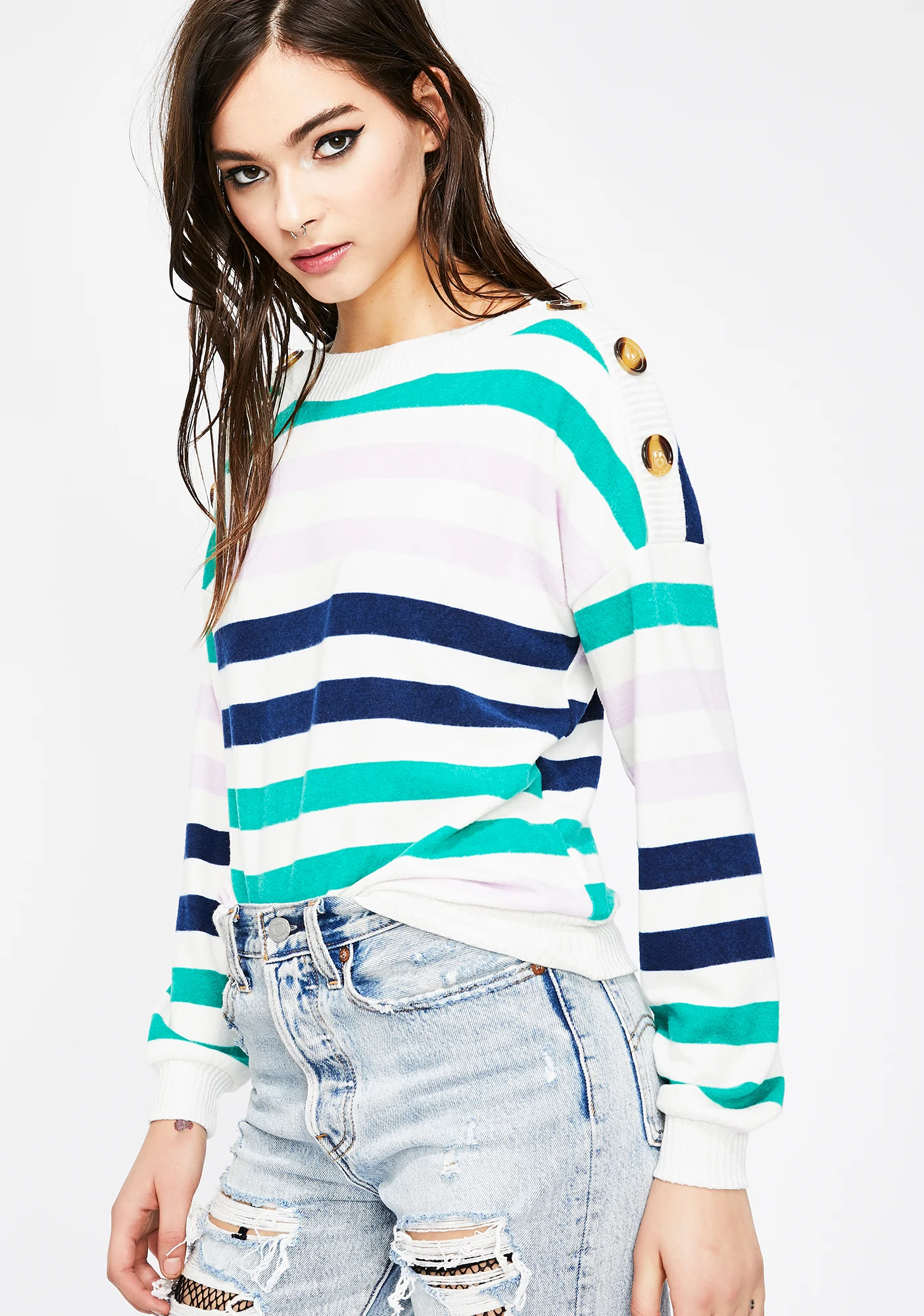 Don't Push My Buttons Stripe Sweater - Image 2