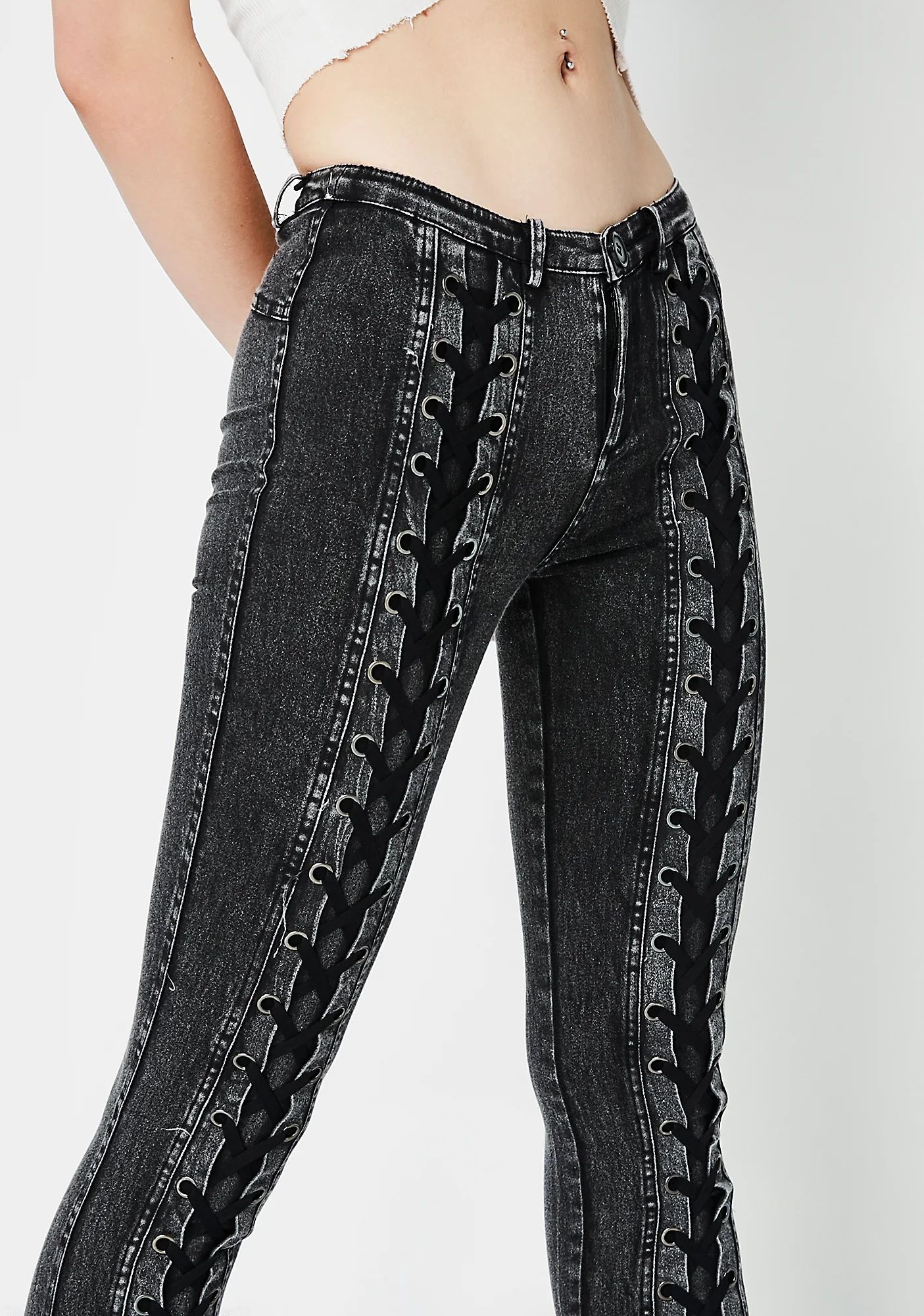 Double Take Lace-Up Jeans - Image 3