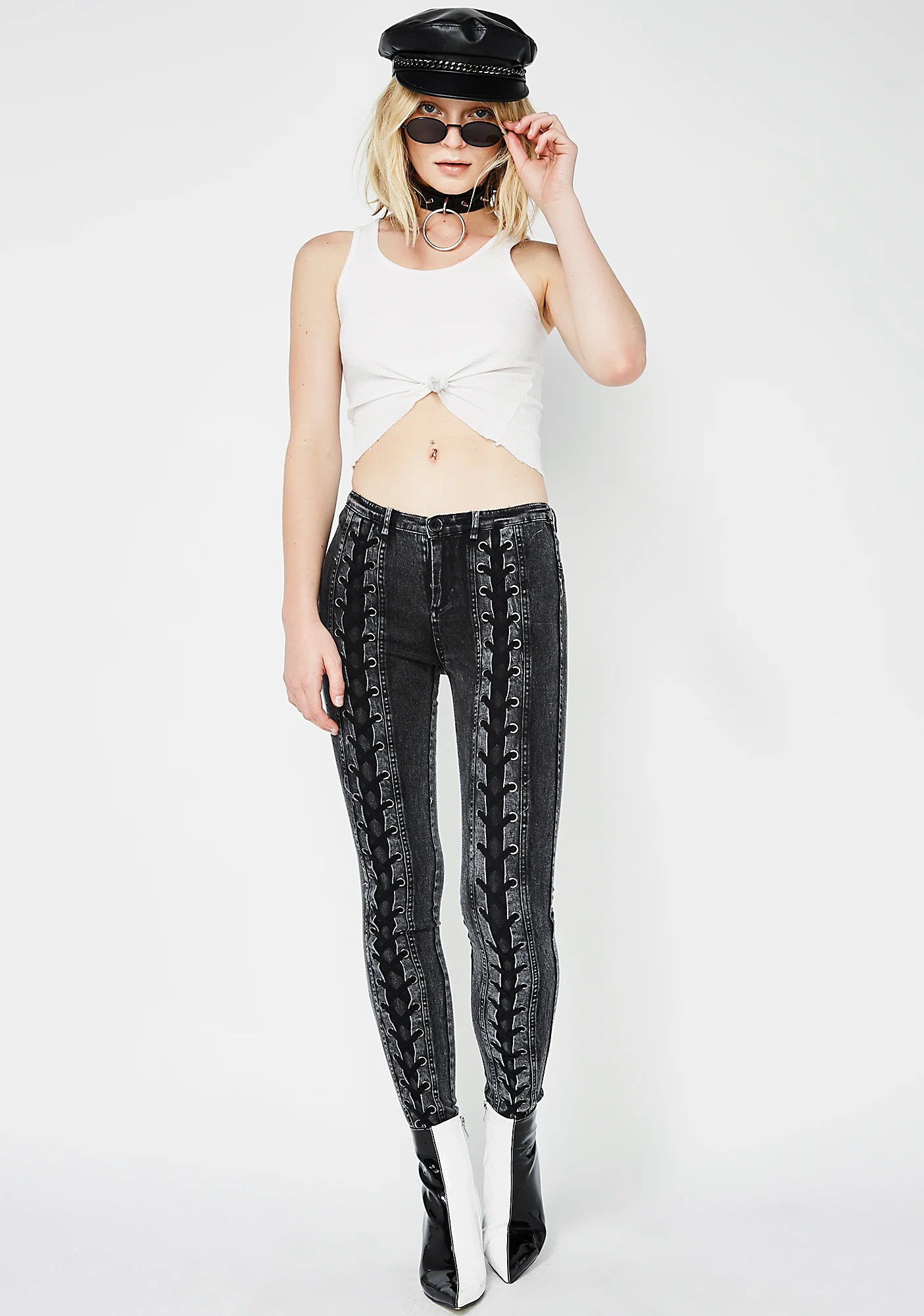 Double Take Lace-Up Jeans - Image 5
