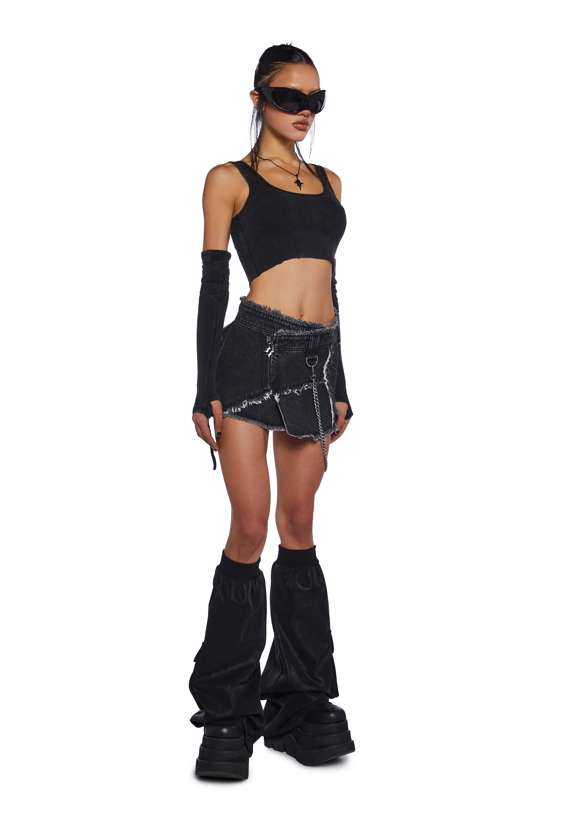 Downbeat Ribbed Tank With Arm Warmers - Black - Image 2