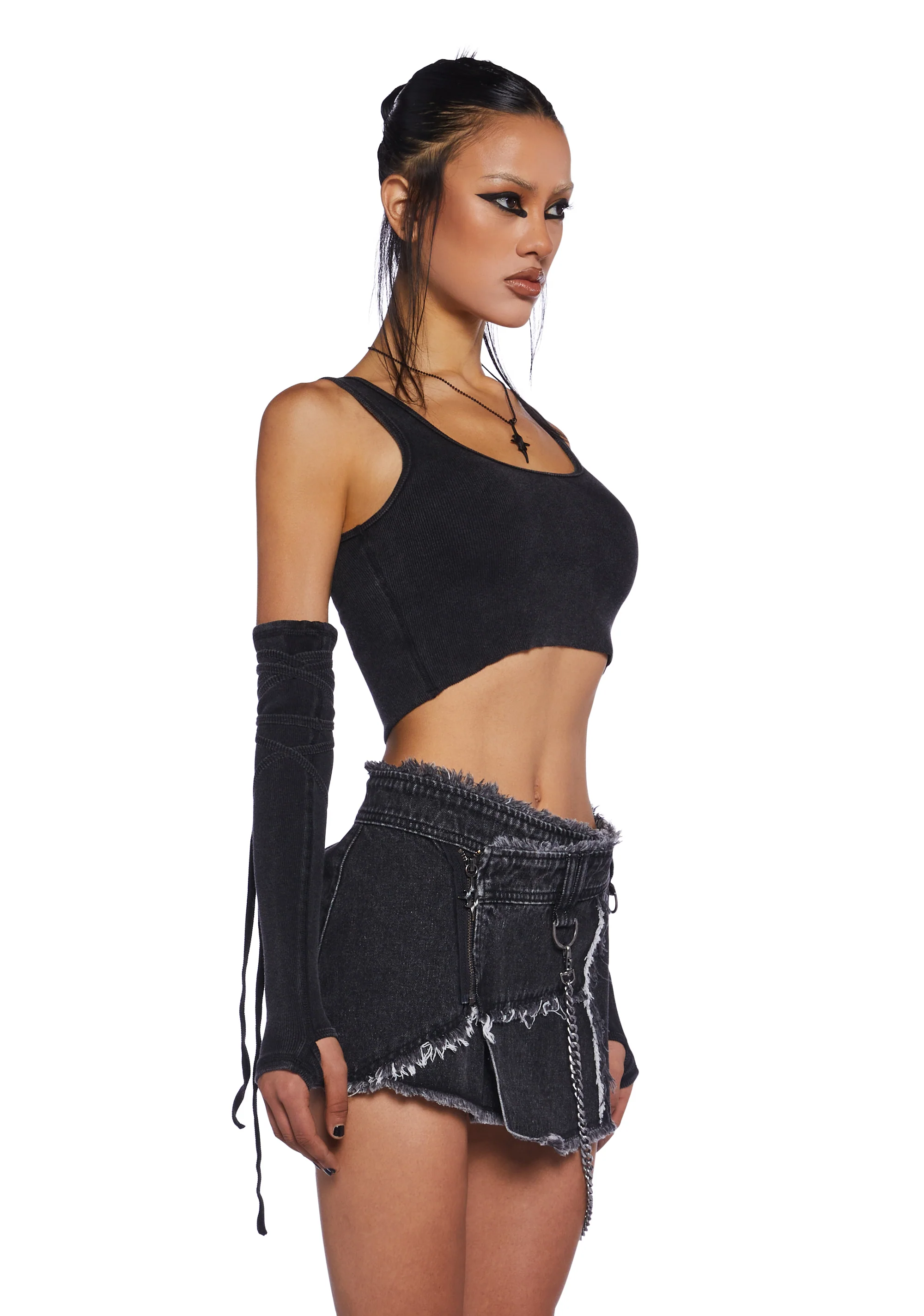 Downbeat Ribbed Tank With Arm Warmers - Black - Image 3