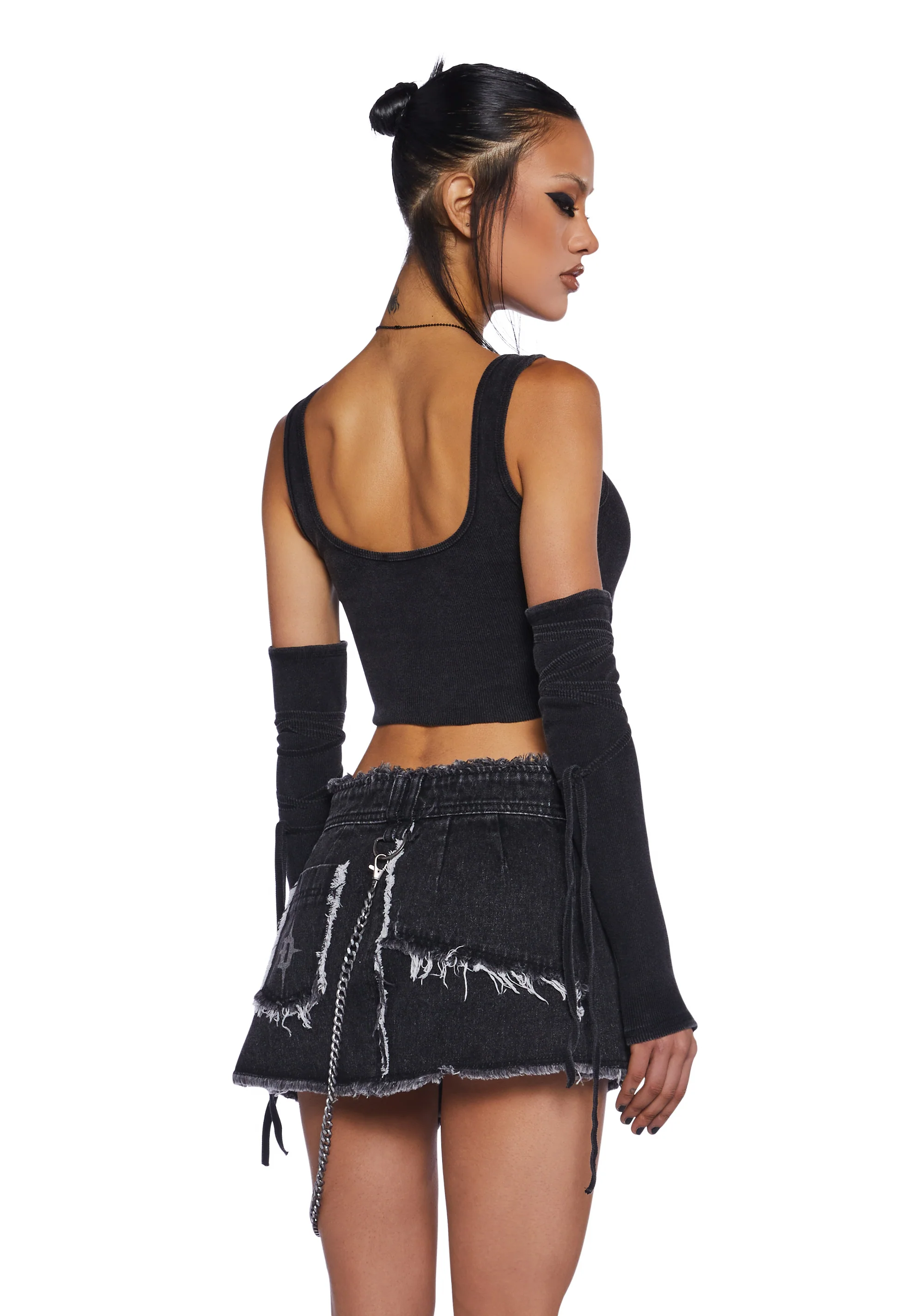 Downbeat Ribbed Tank With Arm Warmers - Black - Image 4