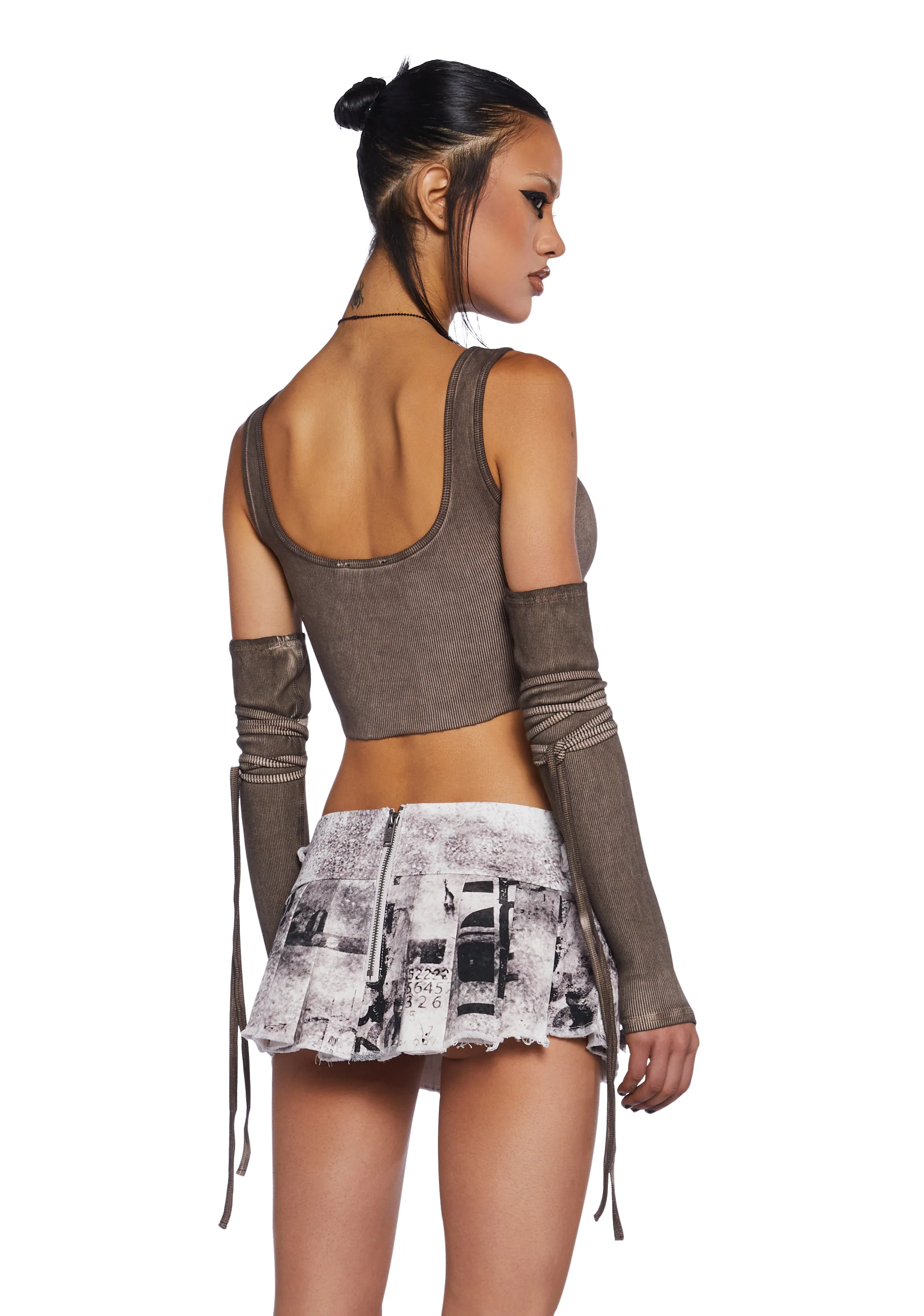 Downbeat Ribbed Tank With Arm Warmers - Brown - Image 4