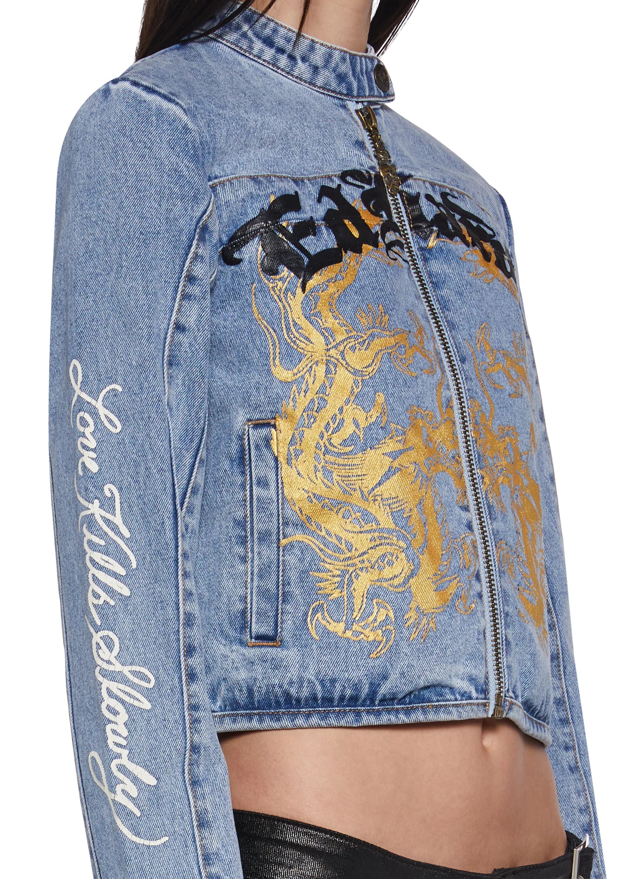 Dragon Panther Denim Moto Jacket - Image 5