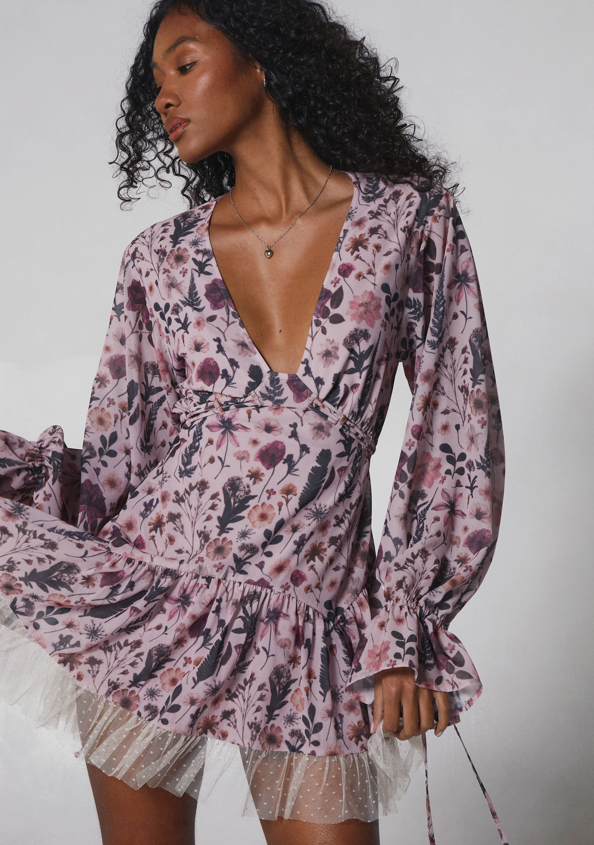Dreamy Dusk Mini Dress - Floral - Image 7