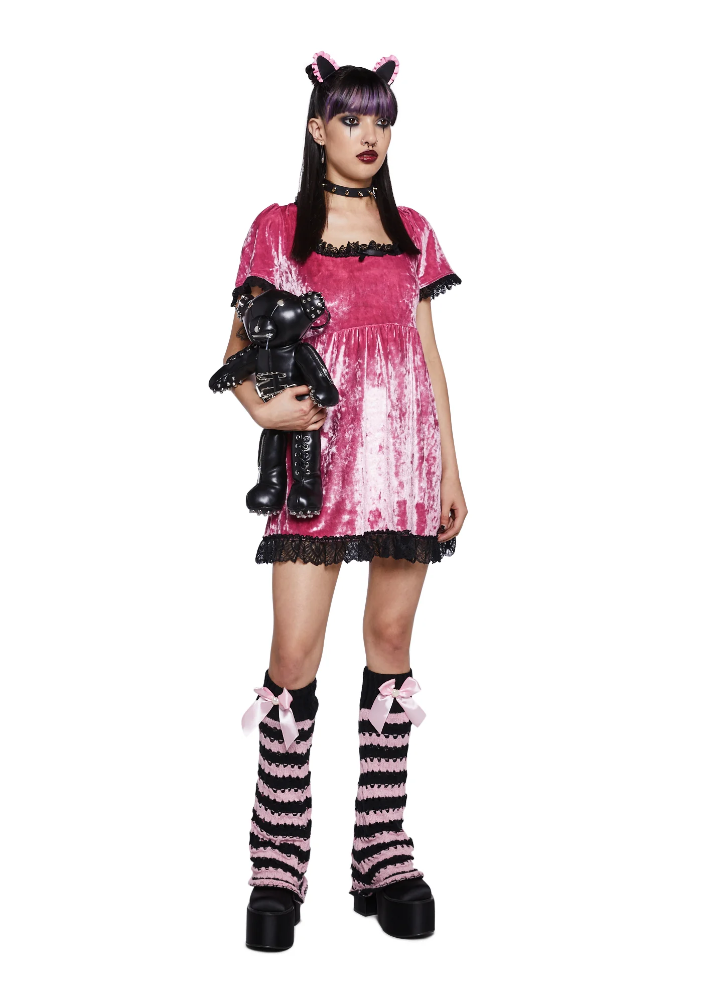 Drinking Your Blood Velvet Mini Dress - Pink - Image 2