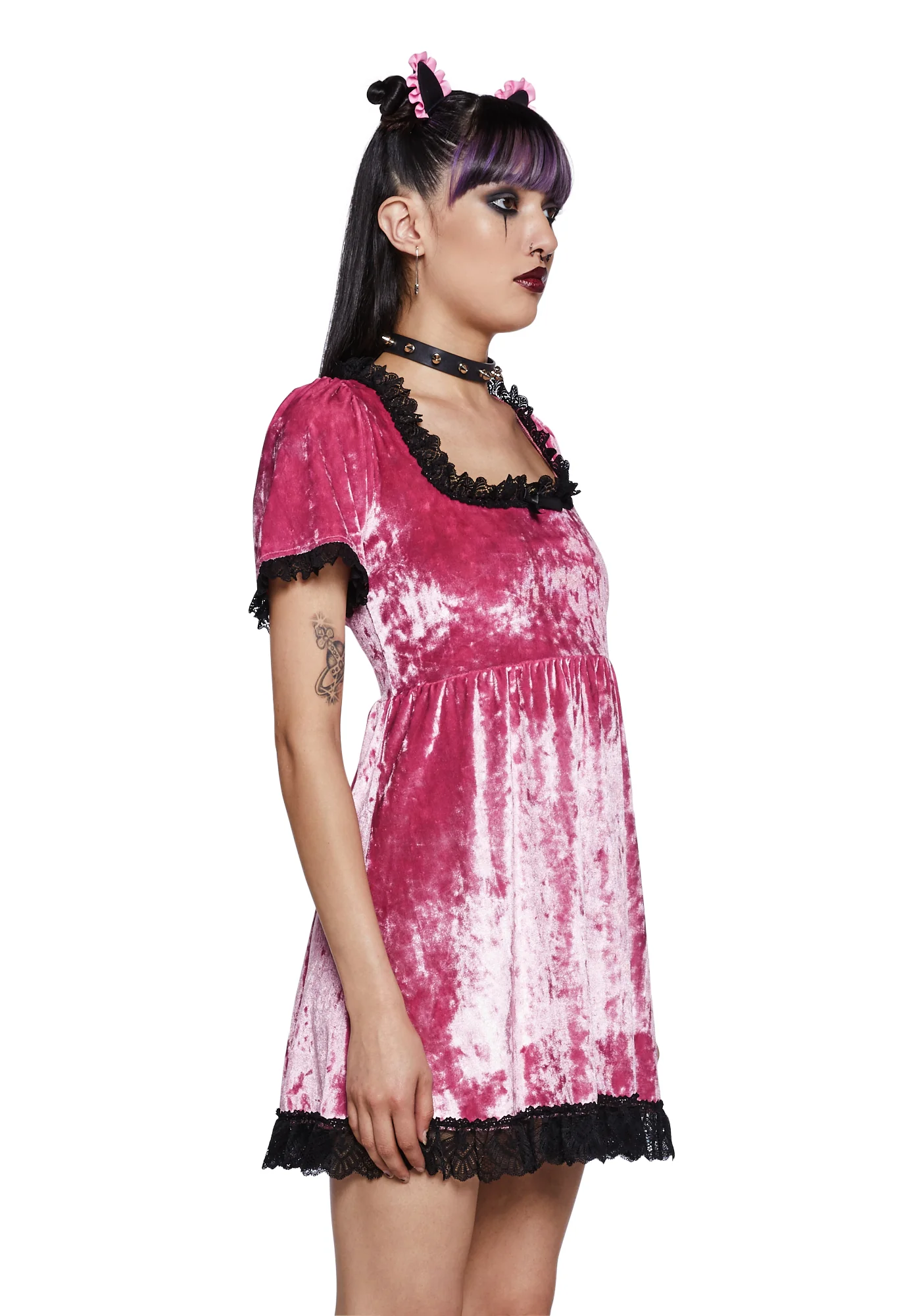 Drinking Your Blood Velvet Mini Dress - Pink - Image 3