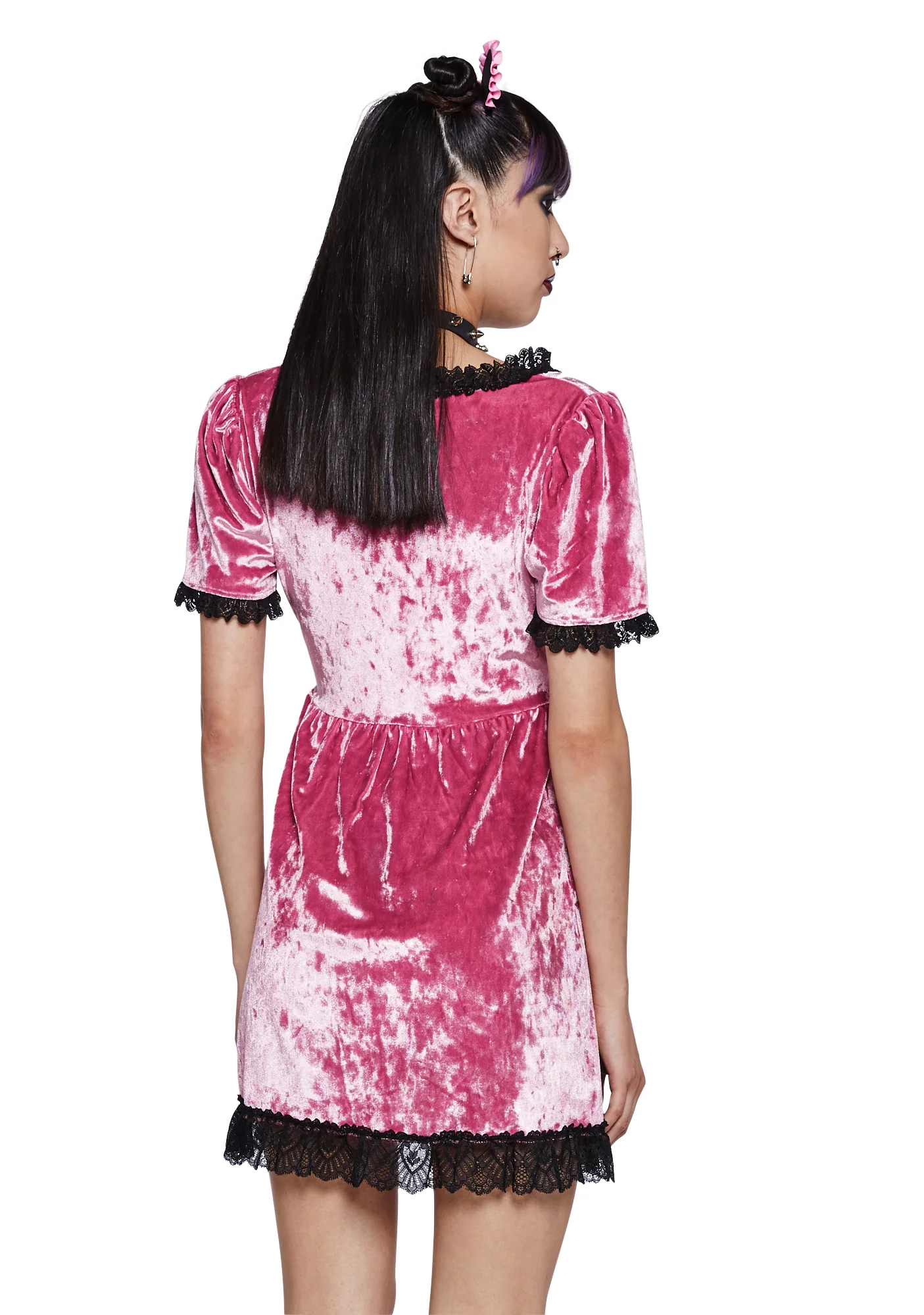 Drinking Your Blood Velvet Mini Dress - Pink - Image 4