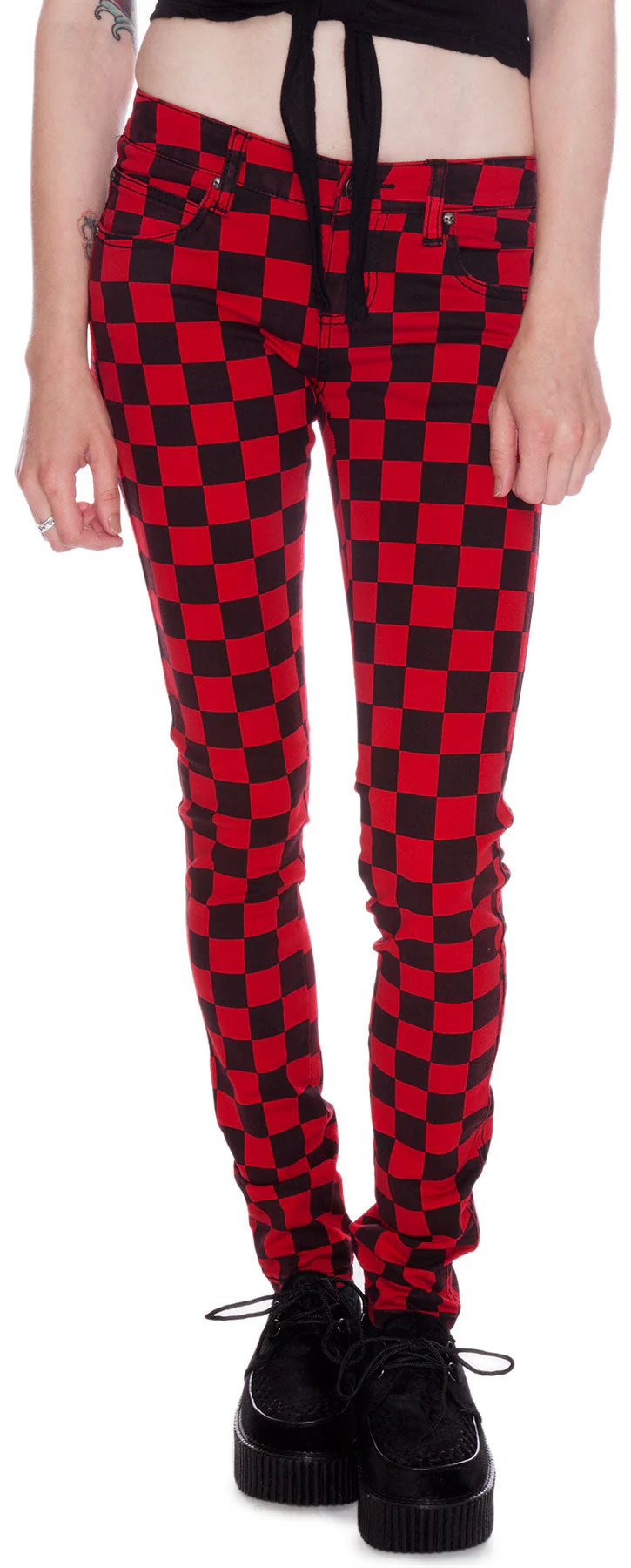 Dyed Checkered Jeans - Red - Image 2