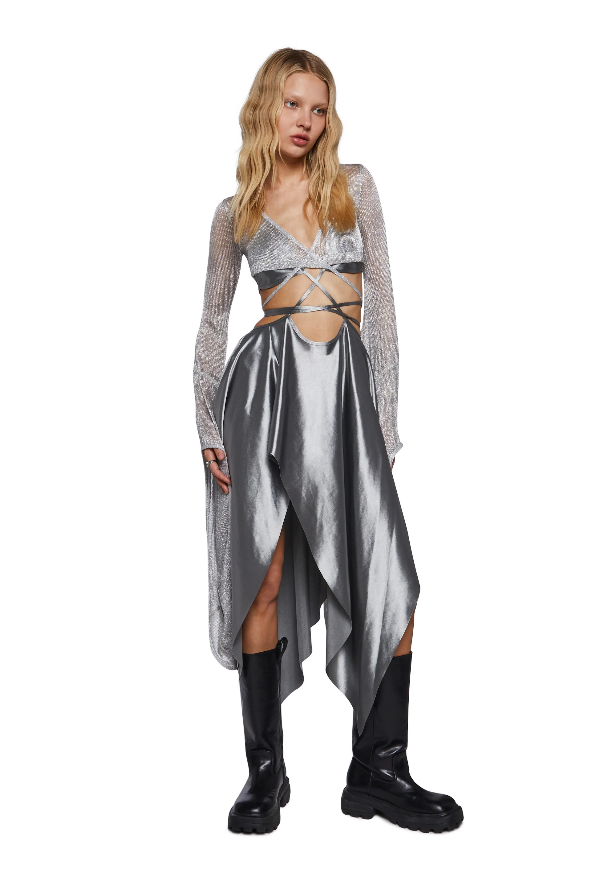Echo Asymmetrical Wrap Dress - Metallic Silver - Image 6