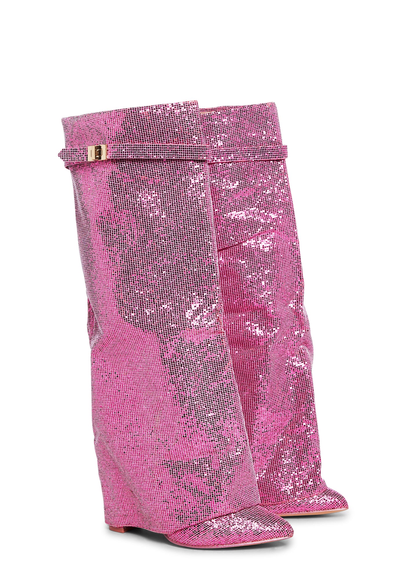 Echo Fold Over Glitter Boots - Pink - Image 3