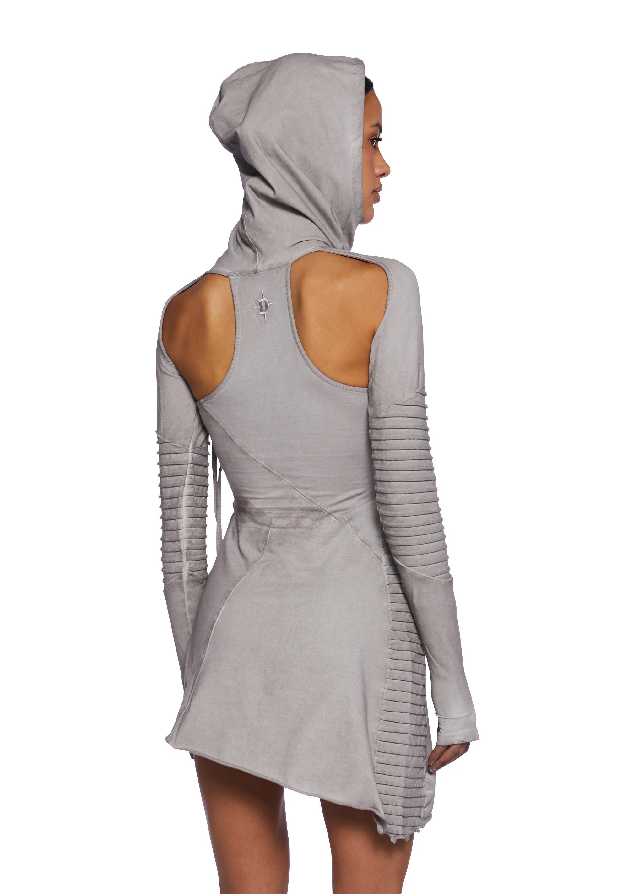 Frequency Asymmetrical Hooded Mini Dress - Ecru - Image 3