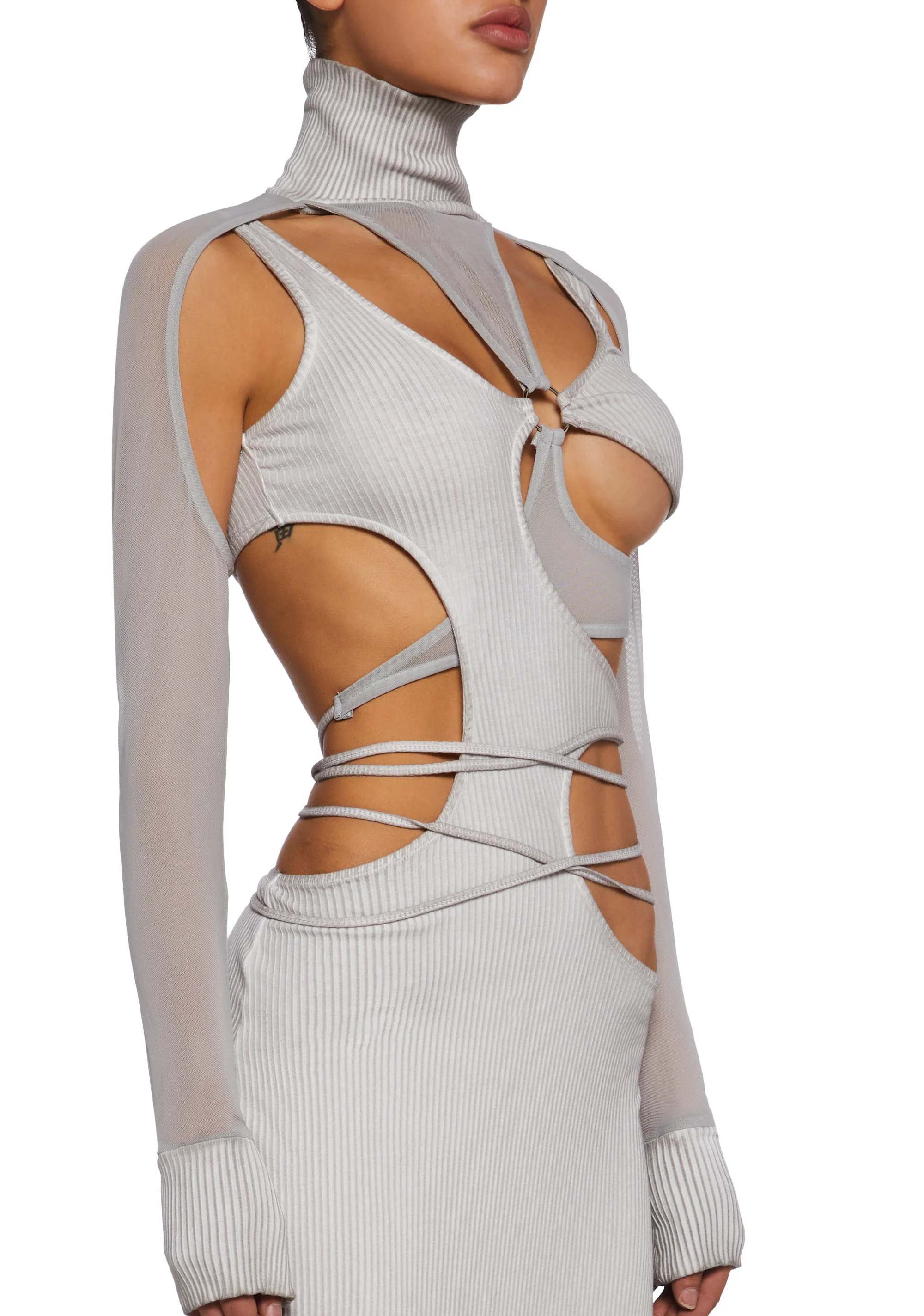 Fader Mesh Ribbed Maxi Dress - Ecru - Image 2
