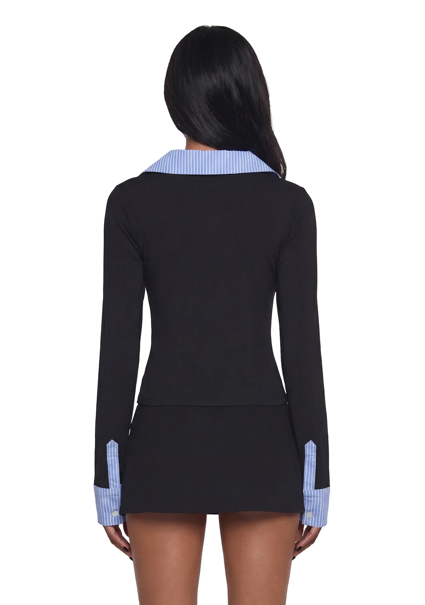 Eleanor Collared Long Sleeve Top - Striped - Image 4