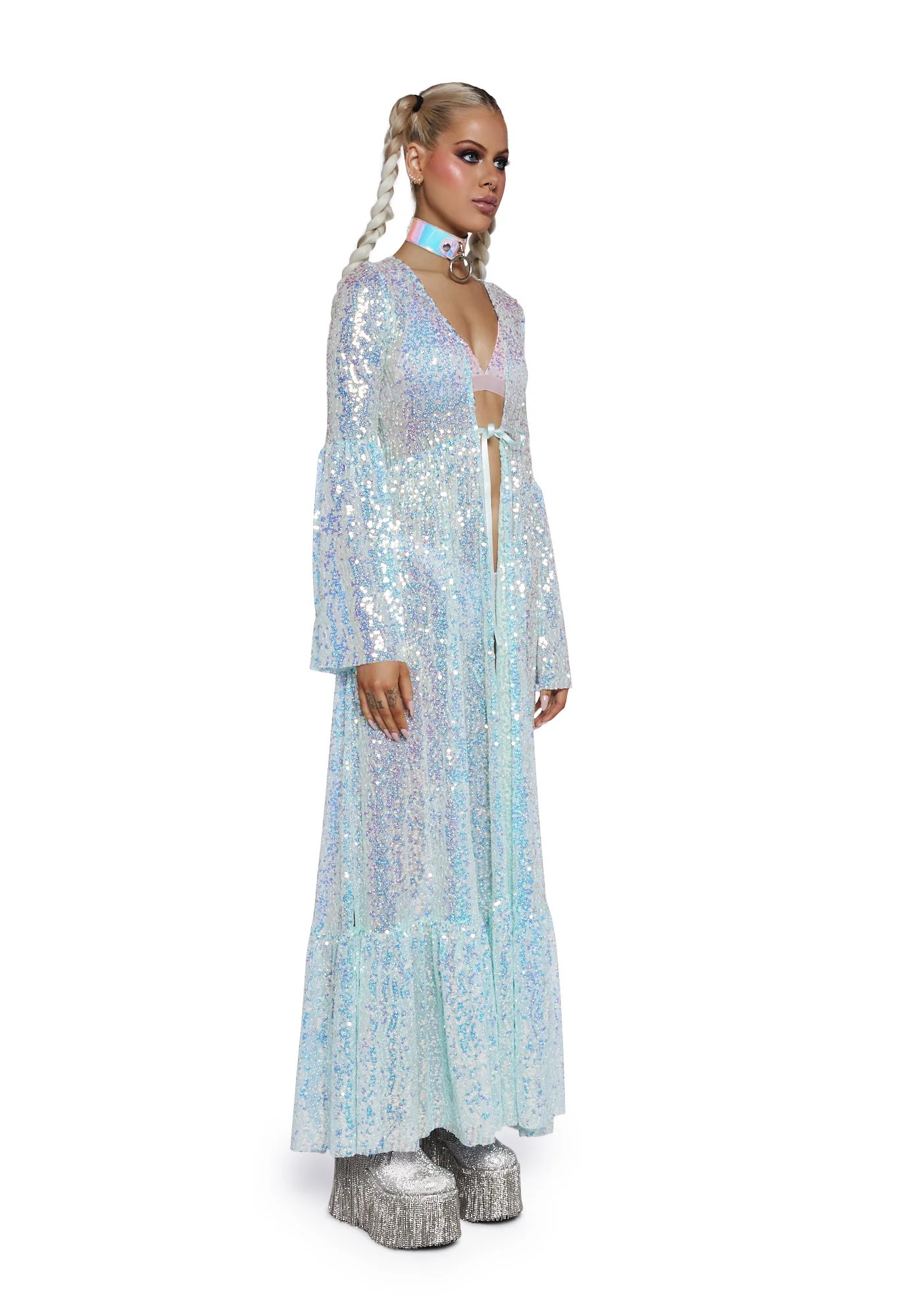 Electric Daze Sequin Duster - Blue - Image 3