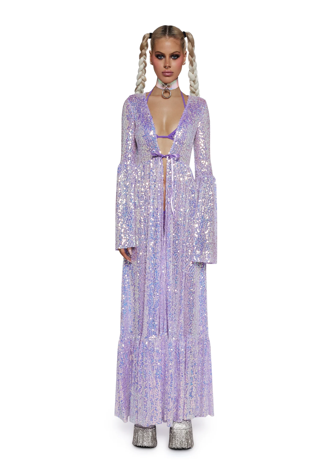 Electric Daze Sequin Duster- Light Purple - Image 5
