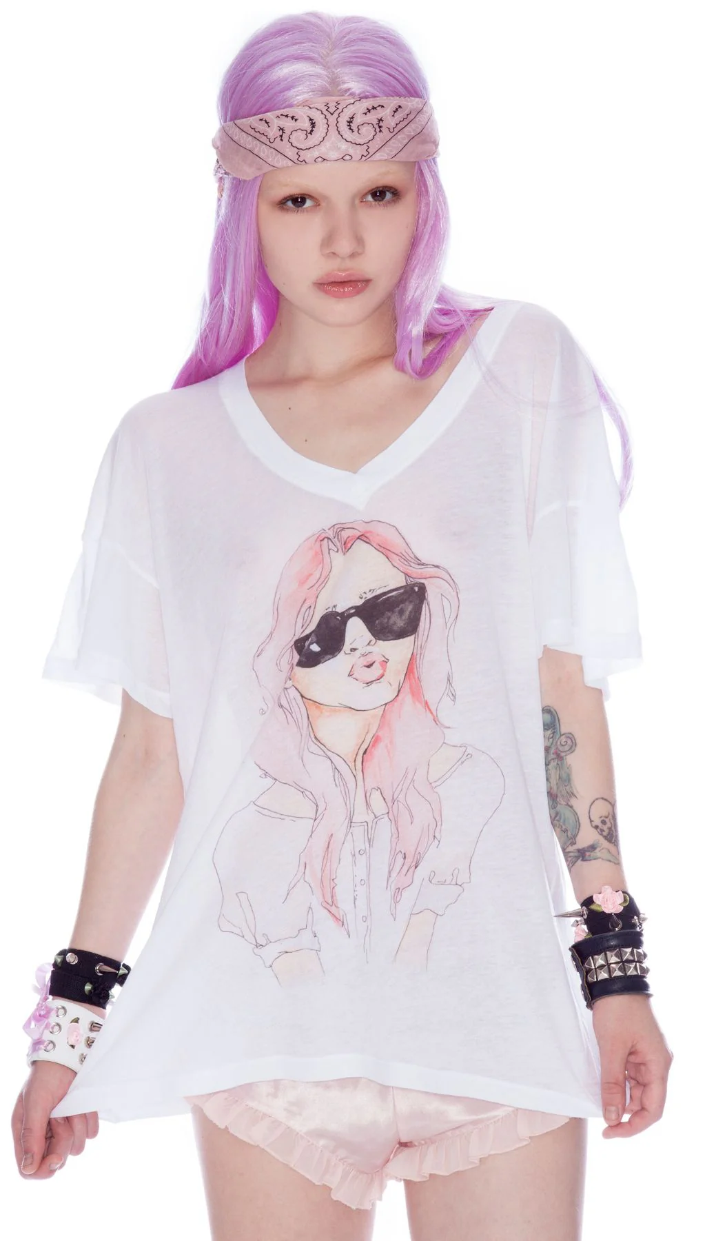 Ella Character Drawing Oversized Vneck Tee - Image 2