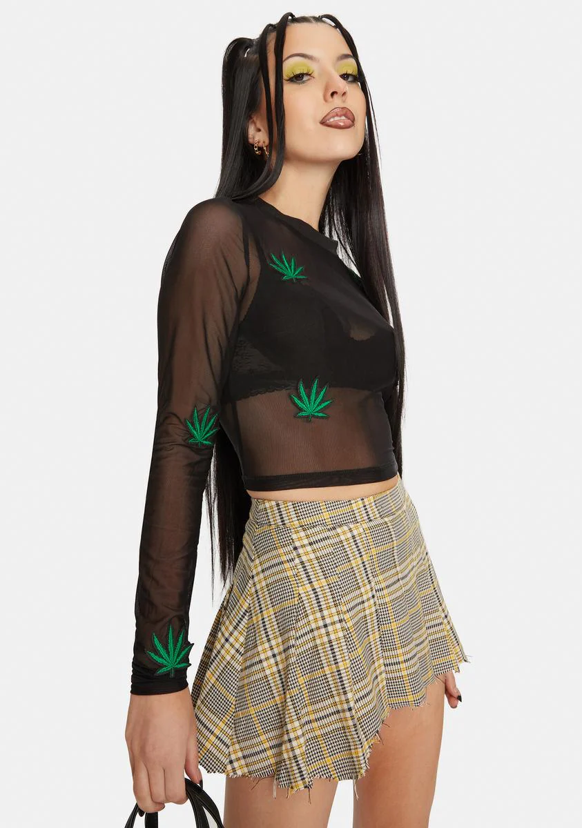 Embroidered Leaf Mesh Top - Image 2