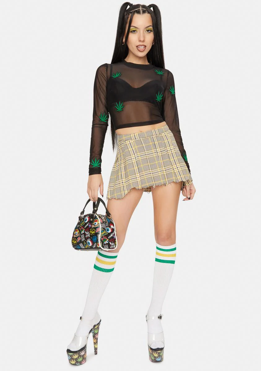 Embroidered Leaf Mesh Top - Image 3