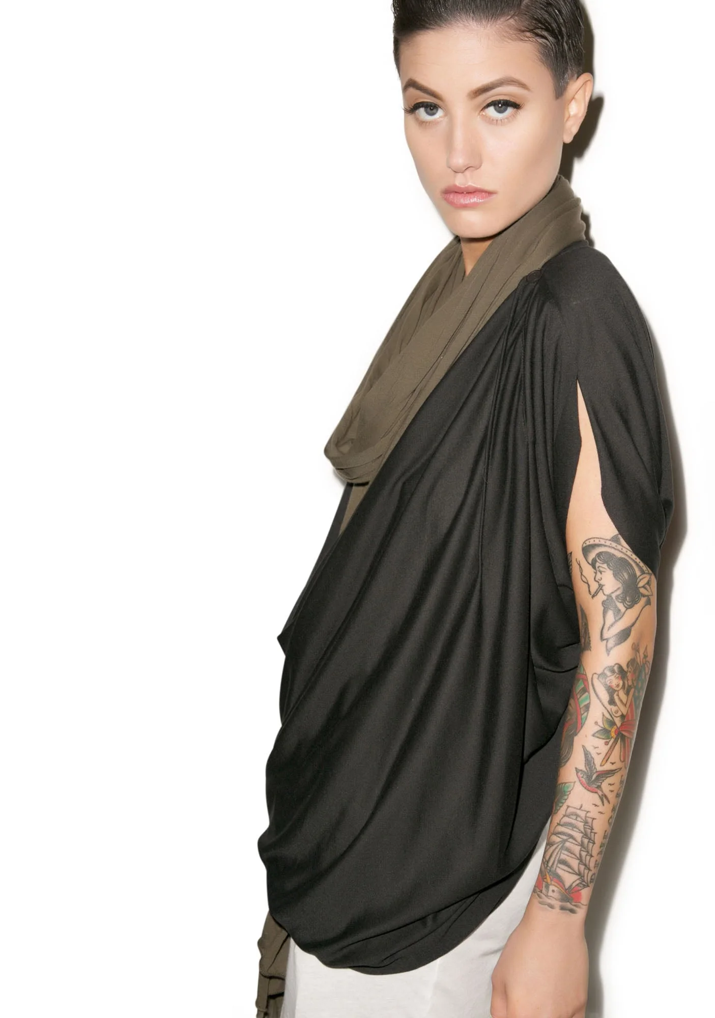 Empire Cowl Neck Tank - Dark Green - Image 10