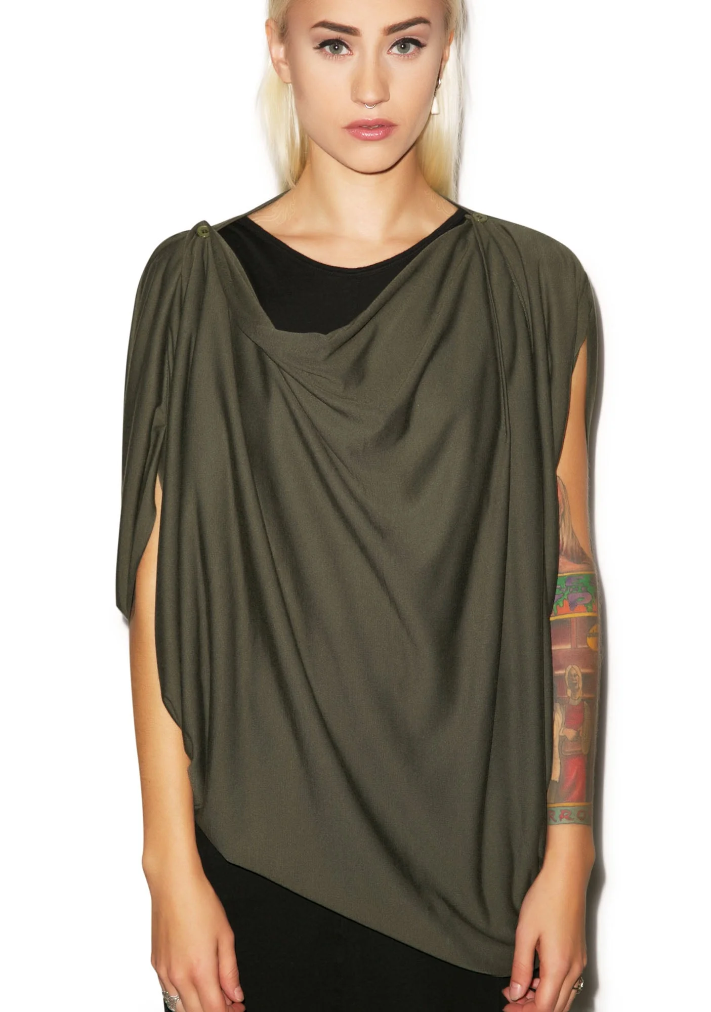Empire Cowl Neck Tank - Dark Green - Image 3
