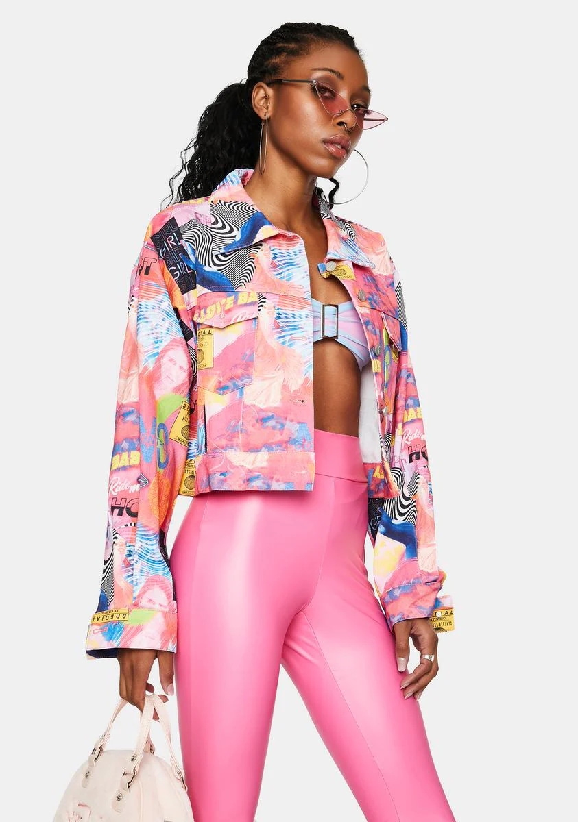 Empower Print Cropped Denim Jacket - Image 2