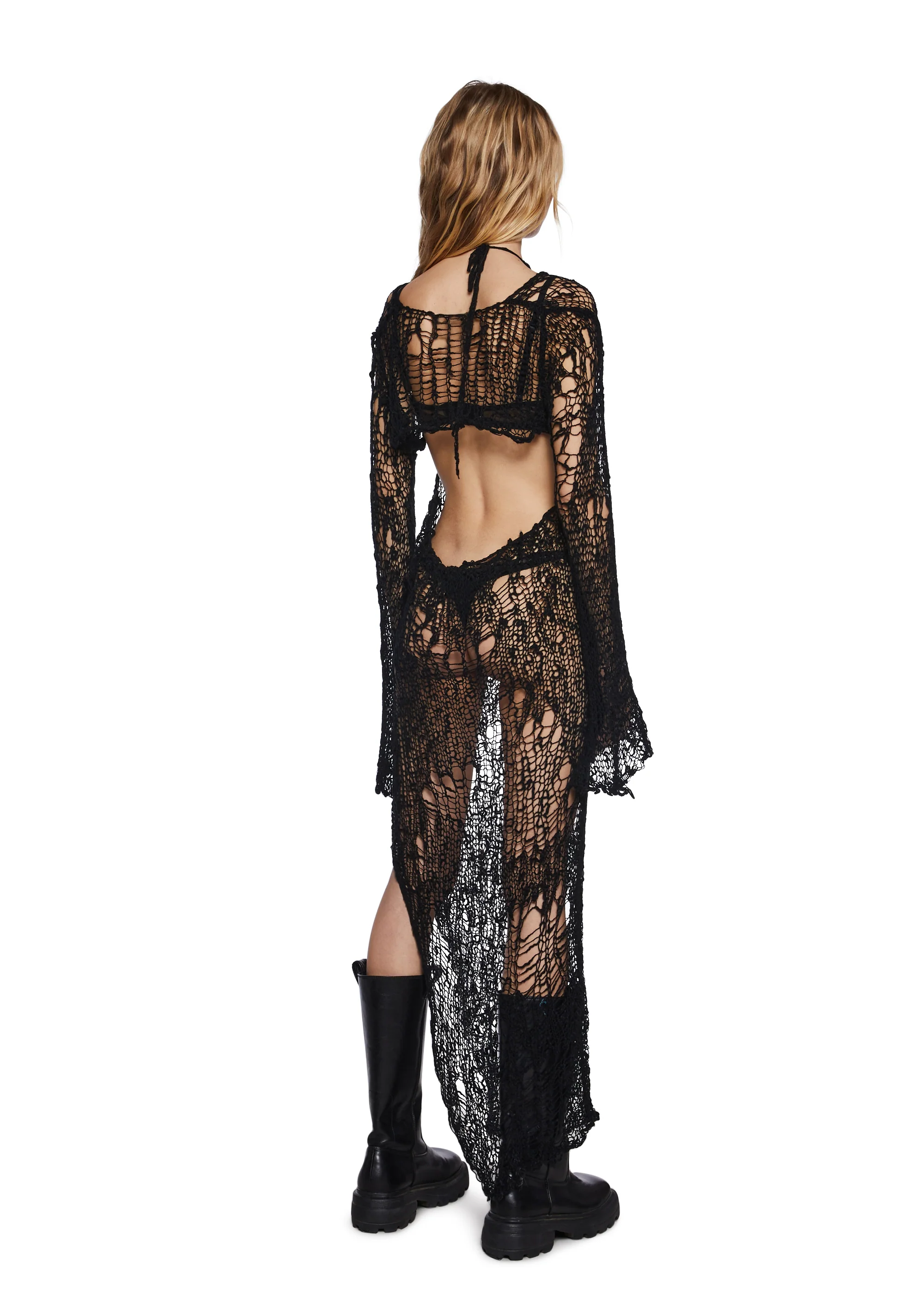 Ethereal Drop Knit Dress And Shrug Set - Black - Image 4