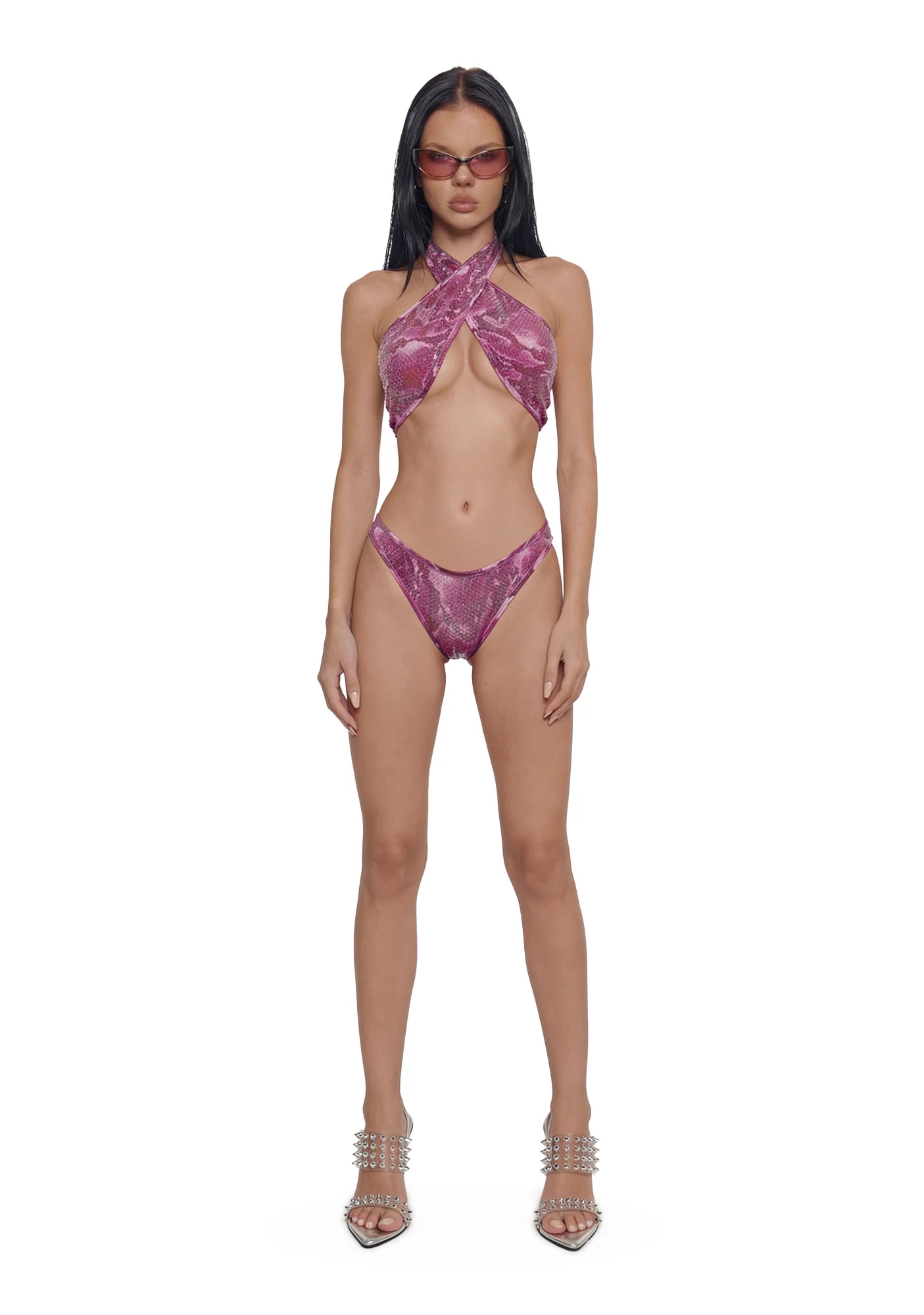 Exotic Isle Sequin Criss Cross Bikini Set - Pink - Image 2