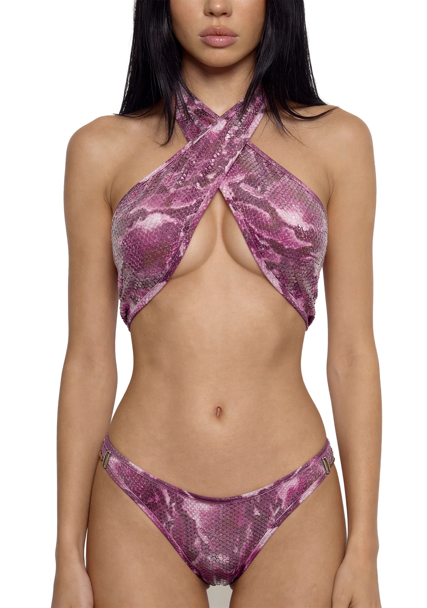 Exotic Isle Sequin Criss Cross Bikini Set - Pink - Image 5