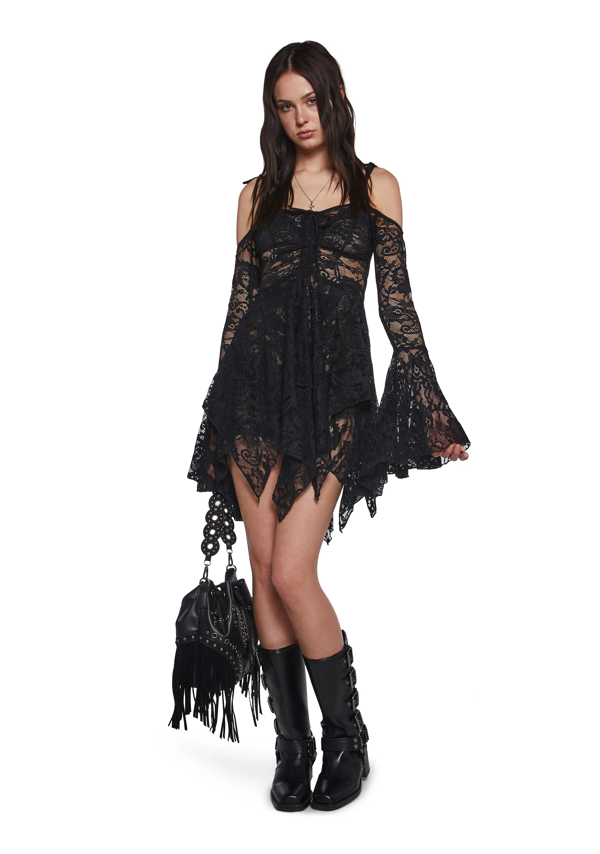 F is For Fairies Handkerchief Dress - Black Lace - Image 6