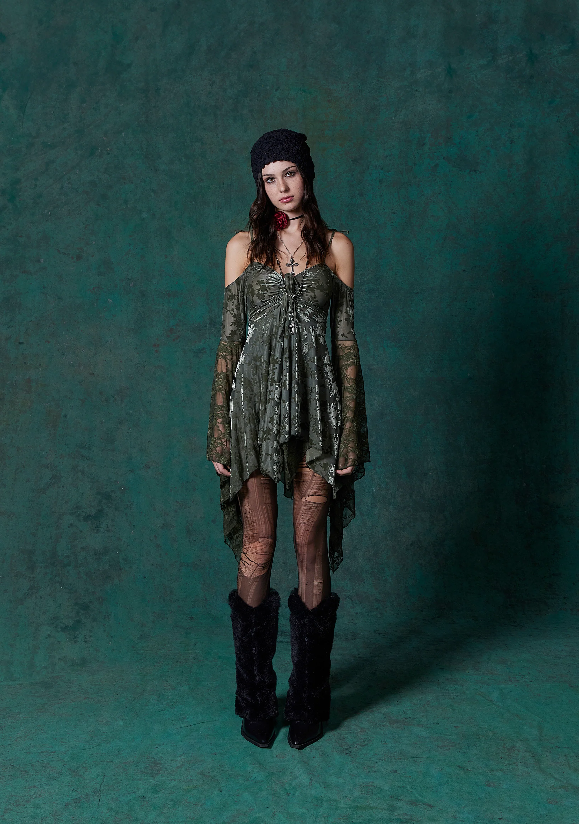F is For Fairies Handkerchief Dress - Green Velvet Lace - Image 12