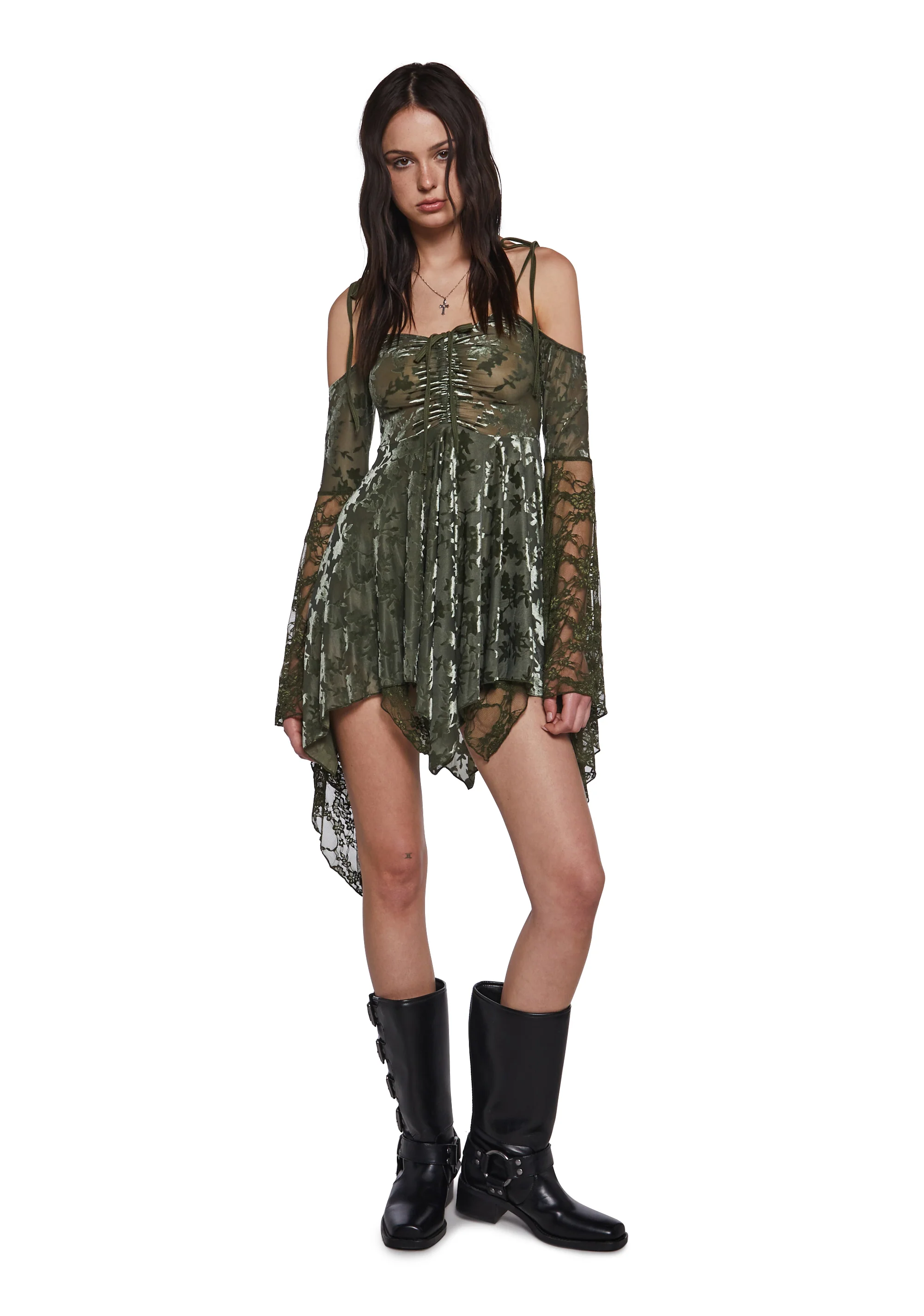 F is For Fairies Handkerchief Dress - Green Velvet Lace - Image 2