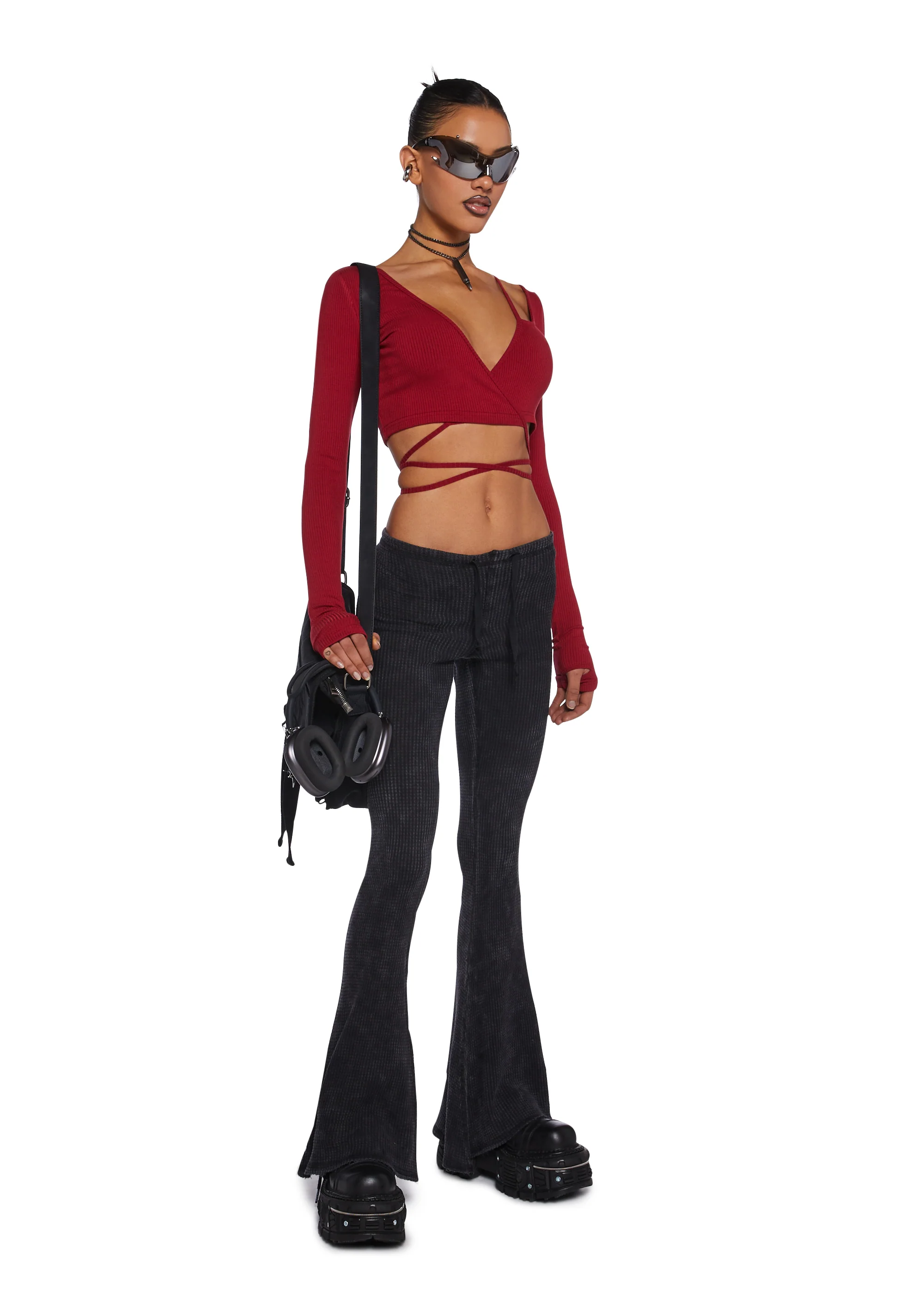 Fader Ribbed Wrap Top - Red - Image 2