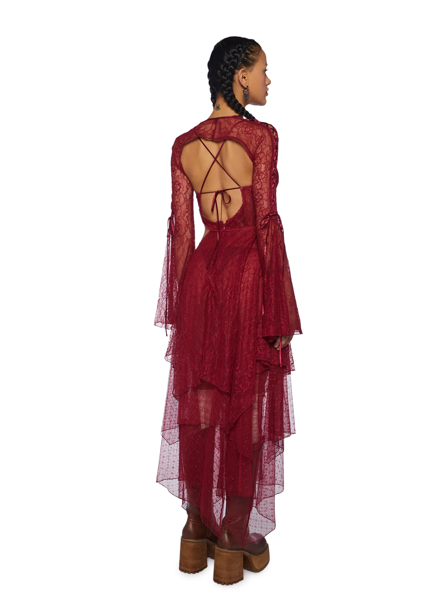 Fairydust Chronicles Lace Dress & Shrug Set- Burgundy - Image 4